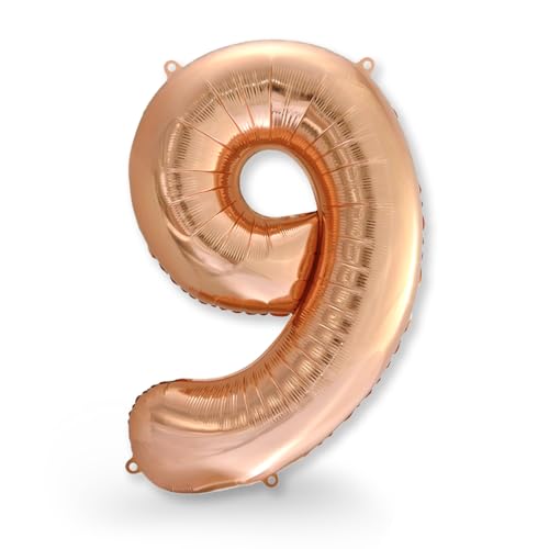 FUNXGO® Folienballon Zahl 9 rose gold - Riesenzahl Ballon ca.100 cm - Verstärktes Material- fliegt mit Helium - 9 Geburtstag Luftballon - Deko zum Geburtstage, Party, Hochzeiten - Ballon 9 rose gold von FUNXGO