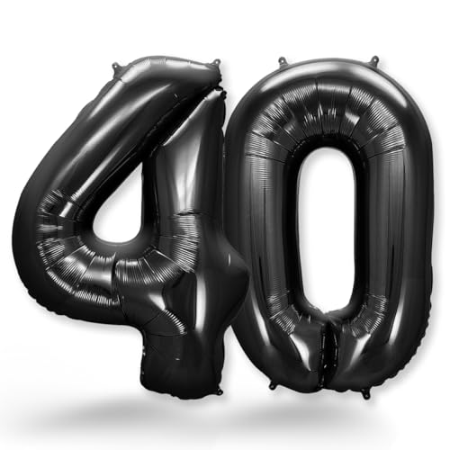 FUNXGO® Folienballon Zahl 40 Schwarz - Riesenzahl Ballon ca.100 cm - fliegt mit Helium - 40. Geburtstag Luftballon - Deko zum Geburtstag, Party, Hochzeiten - Ballon 40 Schwarz von FUNXGO