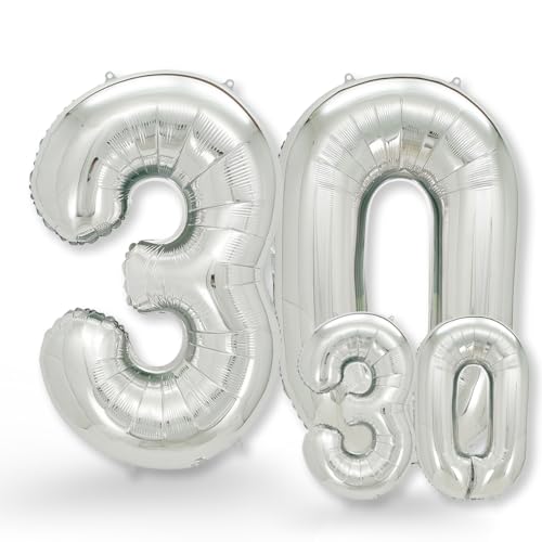 FUNXGO folienballon 30 Silber set - 2 Stück -100 & 38cm- luftballons Zahlen 30-30 Geburtstag - XXL Riesenzahl Geburtstagsdeko Set luftballon 30 silber ballon 30 von FUNXGO