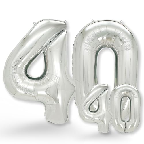 FUNXGO folienballon 40 Silber set - 2 Stück -100 & 38cm- luftballons Zahlen 40-40 Geburtstag - XXL Riesenzahl Geburtstagsdeko Set luftballon 40 silber ballon 40 von FUNXGO