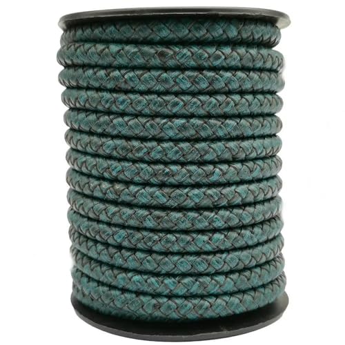 FUPOHUA 6 mm geflochtenes Lederband, Bolo-Riemen, Blaugrün, 1 Yard, Lederband, Armband, Schnur, Seil, DIY-Halskette, Armbandherstellung von FUPOHUA