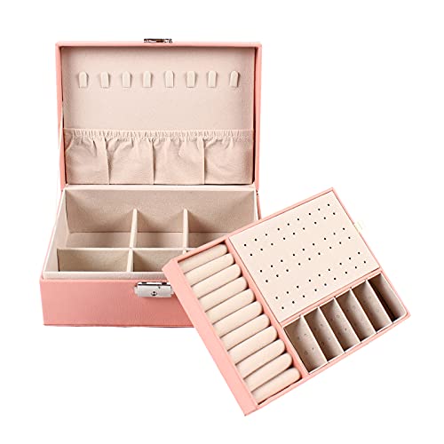 FUROMG Schmuckaufbewahrung Organizer Schmuckkoffer Aufbewahrungsbox Schmuckschatulle Doppelschicht Schubladen Inklusive Uhrenbox Groß Rosa von FUROMG