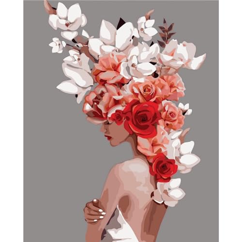 FURONGHUAK Malen Nach Zahlen Erwachsene Mädchen Anfänger,DIY Ölgemälde Leinwand Set Ohne Rahmen mit 3 Pinsel und Acrylfarben 40x50cm Blumenmädchen von FURONGHUAK