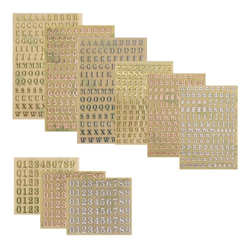 FURREN 18 Blatt Mini Buchstaben Aufkleber Gold Klebebuchstaben Klein Selbstklebende Metallbuchstaben Sticker Zahlen Aufkleber Wachsbuchstaben für Kerzen Nagelsticker Buchstaben und Zahlen für DIY von FURREN