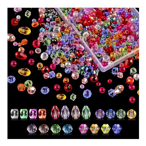 FURREN 800 Stück Kristall Perlen Glas Facettierte Glasperlen Set Glitzerperlen zum Auffädeln Crystal Beads Kristallperlen zum Basteln Glasperlen für Armbänder,Basteln Schmuckherstellung (4/6/8mm) von FURREN