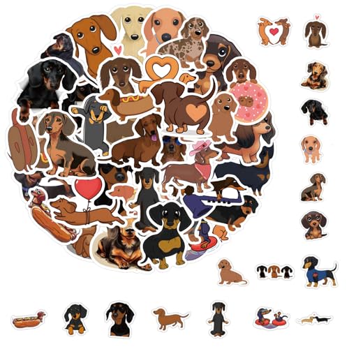 60 Stück Dackel Aufkleber Kawaii Dachshund Stickers für Kinder Wasserdichte Vinyl Aufkleber für Scrapbook,Skateboard,Auto,Gepäck,Hundehaus-Dekoration von FUSONGQINTANG