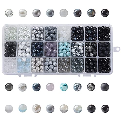 FUWIND Glasperlen mit Farbverlauf, Lose Perlen, Runde Perlen, DIY Handgefertigte PerlenarmbäNder, SchmuckzubehöR, Materialien, Schwarz von FUWIND