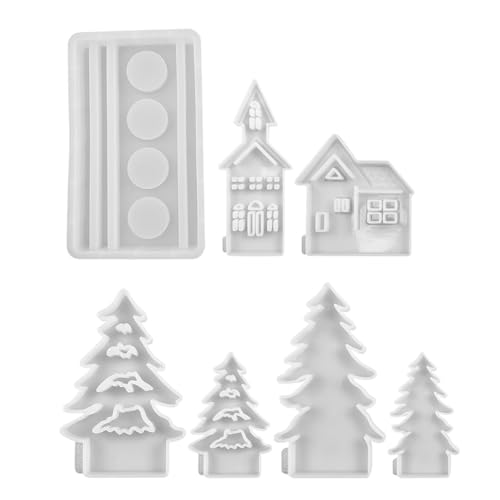 FUWIND Weihnachtsbaum- und Haus-Silikonform-Set für DIY-Zementgipsguss, Hausbaum-Kombinations-Dekorationsform von FUWIND