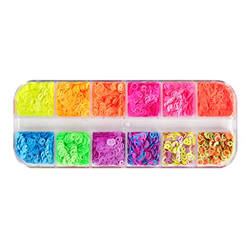 12 Gitter/Box Fluoreszierende Blasen Pailletten Epoxidharz Glitzerfüllung Hohle Runde Form Schleimscheiben Nagelkunst Flocken Harz Shaker Füllung von FUXIU