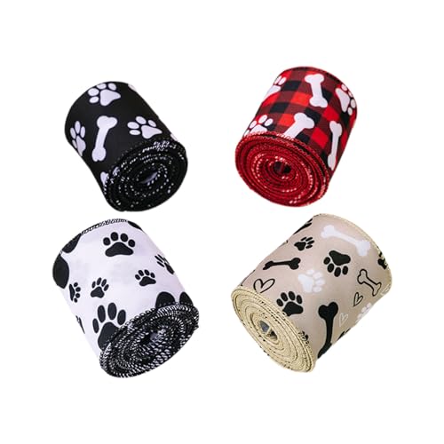 4 Rollen Hundepfotenband, 6 cm breit, Polyesterband für Geschenkpakete, Party-Dekorationen, Haarschleifen, Basteln, Schleifen, 63 mm breit von FUXIU