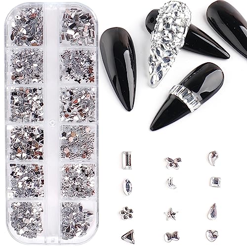 FUXIU 12 Gitter Luxus 3D Nagel Charms Nieten Nagel Strass Edelsteine Nail Art 3D Strasssteine Handwerk Diamanten Kristall Juwelen Steine von FUXIU