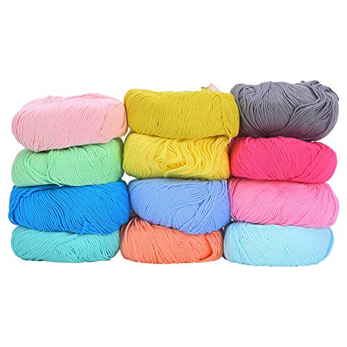 Baumwollgarn in 12 Farben zum Häkeln und Weben, weiches und warmes Babygarn, umweltfreundliche Farbstoffe, geeignet für Schals, Tücher und mehr, enthält mehrere Farben für von FUZHUI