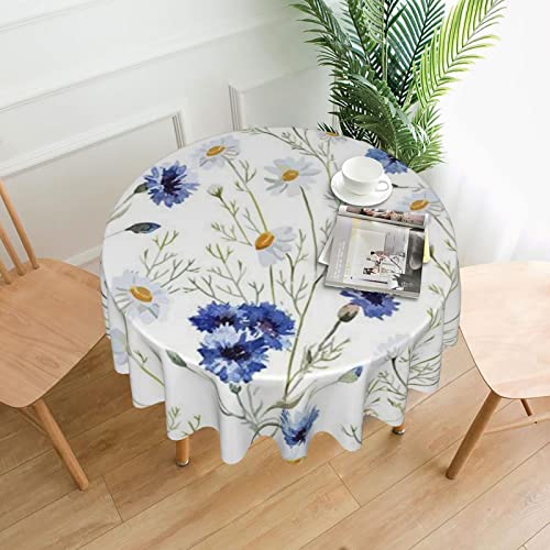 Runde Tischdecke,Blumen und Kornblumen Gänseblümchen,Waschbare Tischdecke für Picknick, Camping, Party, Küche, Esszimmer,60 Zoll von FUkker