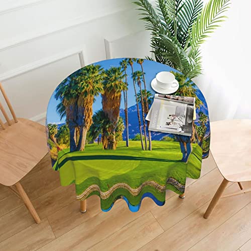 Runde Tischdecke,Palmen-Golfplatz Bedruckt,Waschbare Tischdecke für Picknick, Camping, Party, Küche, Esszimmer,60 Zoll von FUkker