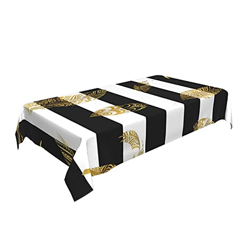 Tischdecken, schwarz-weiß gestreiftes Blattgold, waschbare Tischdecke für Küche, Esszimmer, Dekoration, Party im Freien, 137 x 183 cm von FUkker