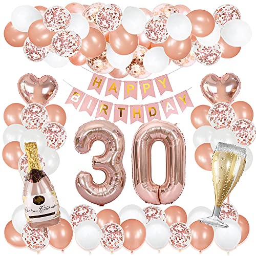 FVCENT 30. Geburtstag Dekoration Luftballon 30. Geburtstag Rosegold Mit Geburtstagsdeko Riesen Folienballon Zahl 30 Happy Birthday Banner Champagner Gold Luftballons Party Deko (Rose Gold 30th) von FVCENT