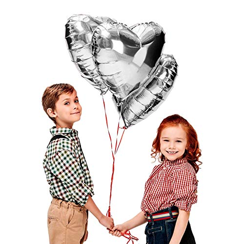 FVCENT Ballons Herz Helium | Herz Folienballon 30 Stück Herz Helium Luftballons Herzluftballons Heliumballon Folienballon Hochzeit Folienluftballon (silber) von FVCENT