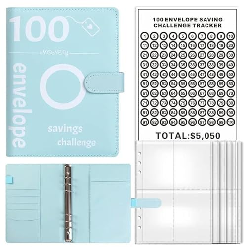 Money Saving Binder Cash Binder 100-Tage-Spar-Challenge-Buchbinder, Paar-Challenge-Event-Notizblock-Ordner mit Geldumschlägen(Blue) von FVCTGHZ