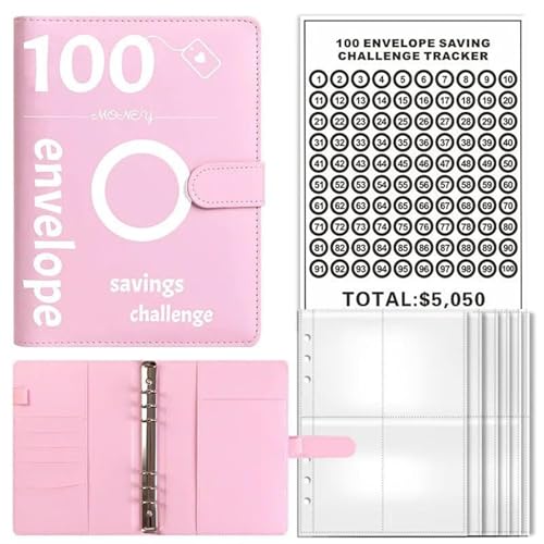 Money Saving Binder Cash Binder 100-Tage-Spar-Challenge-Buchbinder, Paar-Challenge-Event-Notizblock-Ordner mit Geldumschlägen(Pink) von FVCTGHZ