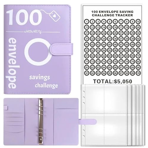 Money Saving Binder Cash Binder 100-Tage-Spar-Challenge-Buchbinder, Paar-Challenge-Event-Notizblock-Ordner mit Geldumschlägen(Purple) von FVCTGHZ