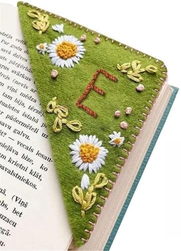 Personalisiertes handgesticktes Ecklesezeichen mit 26 Buchstaben, handgefertigtes Lesezeichen mit dreieckiger Filzseite und genähter Ecke, einzigartiges süßes Lesezeichen mit Blumenbuchstaben-Stickere von FVCTGHZ