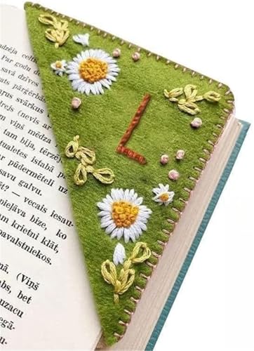 Personalisiertes handgesticktes Ecklesezeichen mit 26 Buchstaben, handgefertigtes Lesezeichen mit dreieckiger Filzseite und genähter Ecke, einzigartiges süßes Lesezeichen mit Blumenbuchstaben-Stickere von FVCTGHZ