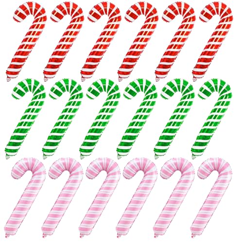 18 PCS Christmas Zuckerstange Balloons Weihnachten Weihnachts Rohr Ballons Gehstock Süßigkeiten Ballons Weihnachtsfeier Ballons Set von FVEOCR