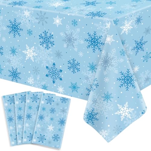 4PCS Weihnachten Blau Schneeflocke Tischdecke Schneeflocke Xmas Party Tischdecke Schneeflocke Tischtuch Weihnachten Tischdekorationen Winterurlaub Party Supply 51X86IN von FVEOCR