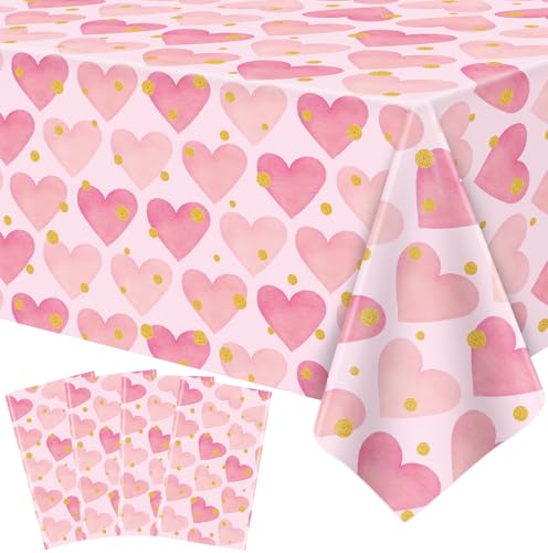 4er Pack Valentinstag Tischdecke Valentinstag Rot Liebe Herz Rosa Tischdecke Valentinstag Farbige Liebe Herz Tischdecken Wasserdicht für Hochzeitsdekorationen Valentinstag Vorräte 51 x 86 Zoll von FVEOCR