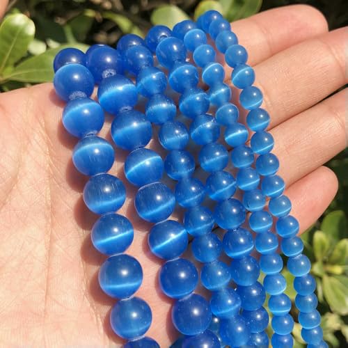 Großhandelsperlen aus weißem und rosa Katzenaugenstein, runde Perlen, 4–12 mm, Mondstein, lose Opalperlen zum Selbermachen, 38,1 cm Strang, blau, 8 mm, 46 Stück Großhandelsperlen aus weißem und rosa Katzenaugenstein, runde Perlen, 4–12 mm, Mondstein, lose Opalperlen zum Selbermachen, 38,1 cm Strang, blau, 8 mm, 46 Stück von FVFIJH