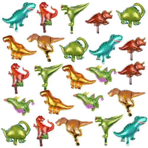 24 Stück Dinosaurier Aluminiumfolie Geburtstagsdeko,Dino Party Balloon,Cartoon Dschungel Luftballon Sets,Party Kindergeburtstag Balloon Deko Kit Für Jahre Junge Mädchen von FVGYITG