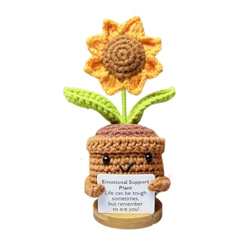 FVPKYUR 5x13cm Handgefertigte Häkelblumen - Häkelpuppe Mit Emotionaler Unterstützung, Emotionale Unterstützung, Positive Crochet Puppe, Crochet Doll Mit Card, Emotional Support Plant von FVPKYUR