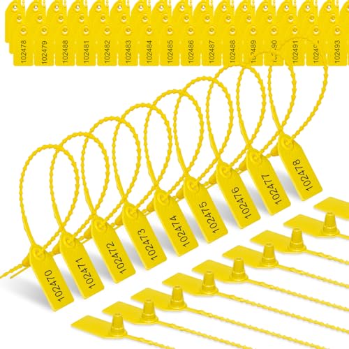 Sicherheitsschilder aus Kunststoff, 2000 Stück, Sicherheitsschilder, nummerierte Etiketten mit Kabelbinder, Sicherheits-Einweg-Schilder, selbstsichernd, 250 mm Länge, Gelb von FVSEC