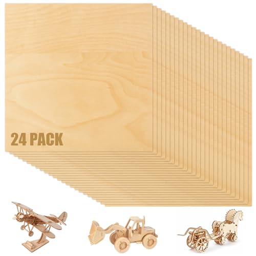 24 Stück 3 mm Lindenholzplatten, 25,4 x 25,4 x 0,3 cm Sperrholzplatten zum Basteln, 0,3 cm unlackiertes Sperrholz zum Laserschneiden, Gravieren, Heimwerken, Holzbrennen, Malen, Modellschnitzen von FWEEK