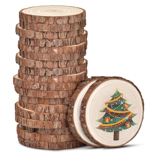 FWEEK 100 Stück Holzscheiben Baumscheiben 5-6cm Holz Log Scheiben Unvollendete Holzkreise Ungebohrte Holzkreise Ohne Loch mit Rinde Runde Untersetzer für DIY, Hochzeit, Dekoration von FWEEK