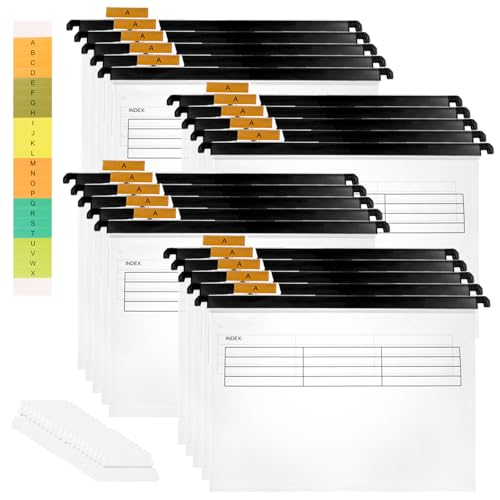FWEEK 20 Stück Hängemappen A4, Polyethylen Aktenschrank Hängemappen mit Tabs und Karteneinlagen, Transparent Hängemappen Aufbewahrung für Schule Zuhause Arbeit von FWEEK
