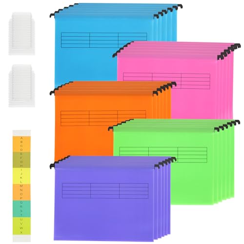 FWEEK 30 Stück Hanging File Folders, Polyethylen Aktenschrank Hängemappen A4 mit Tabs, Bunt Hängemappen Aufbewahrung für Schule Zuhause Arbeit, 5 Farben, 6 Stück von jeder Farbe von FWEEK