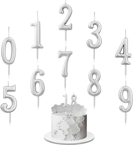10 Stück Zahl Kerzen,Geburtstag Zahl Kerzen,0-9 Geburtstag Ziffer Kuchen Kerzen,für Geburtstagsdeko,Kuchendeko,Jahrestag Partys,Feier Abschluss (Silber) von FWHFNB