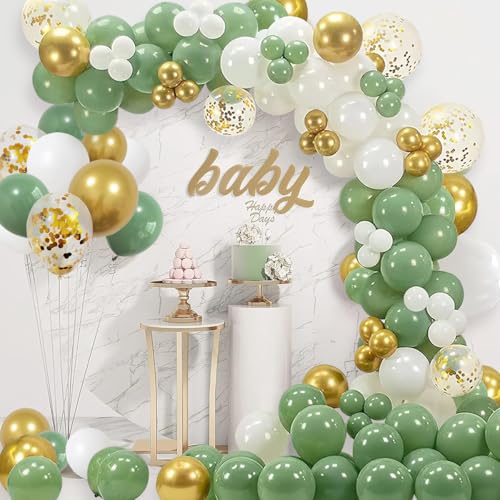 119 Stück Luftballons Girlande Grün Gold Weiß Set,Olivgrüner Ballonbogen Set,Luftballon Girlande Grün,Verschiedene Zoll Party Ballon,für Baby Shower,Hochzeit,Geburtstag,Party Dekoration (D) von FWHFNB