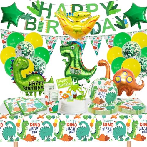 Dinosaurier Partygeschirr Set,89 Stück Dino Geburtstag Deko,mit Geburtstag Deko,Pappteller,Tassen,Servietten,Tischdecke,für Party Kindergeburtstag Deko Junge Mädchen 20 Gäste (B) von FWHFNB