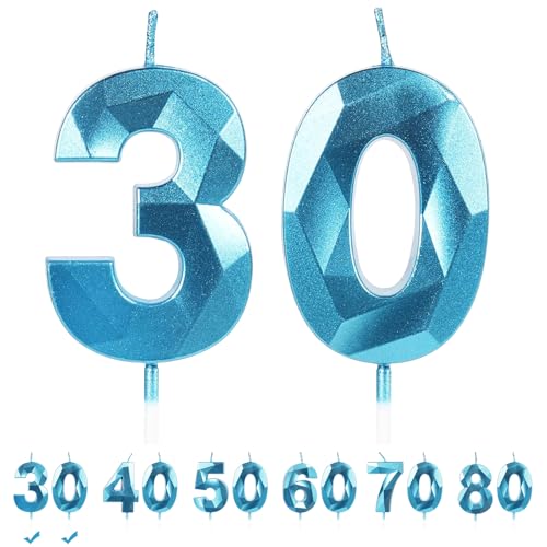 Geburtstagskerzen Zahlen 30,3D Blau Geburtstag Kerzen,Kerzen Geburtstag,Tortendeko Geburtstag,Geburtstagskerzen für Geburtstag,Jubiläum,Hochzeitstag (Blau, 30) von FWHFNB