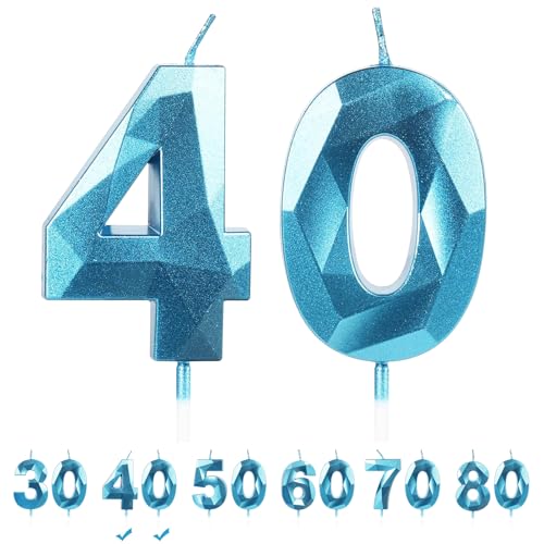 Geburtstagskerzen Zahlen 40,3D Blau Geburtstag Kerzen,Kerzen Geburtstag,Tortendeko Geburtstag,Geburtstagskerzen für Geburtstag,Jubiläum,Hochzeitstag (Blau, 40) von FWHFNB