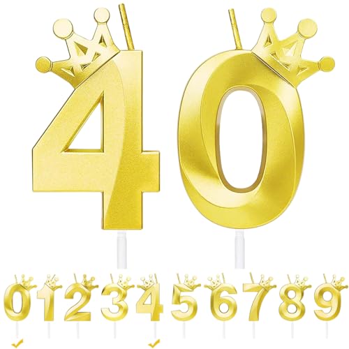 Geburtstagskerzen Zahlen 40,Gold Geburtstag Kerzen mit Krone,3D Tortendeko,Geburtstagskerze Kuchendeko für Geburtstag Party,Jubiläum,Hochzeitstag (Gold, 40) von FWHFNB