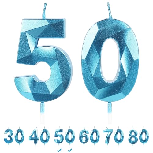 Geburtstagskerzen Zahlen 50,3D Blau Geburtstag Kerzen,Kerzen Geburtstag,Tortendeko Geburtstag,Geburtstagskerzen für Geburtstag,Jubiläum,Hochzeitstag (Blau, 50) von FWHFNB