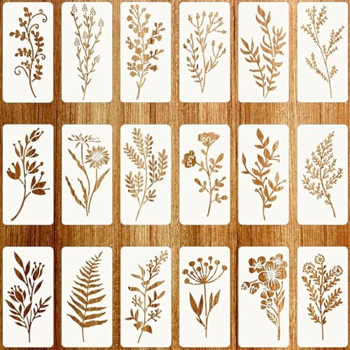 18 Stück Blumen Schablone - Wiederverwendbar Wildblumen Schablonen zum Malen, 15 * 7,5 cm Malschablonen DIY Vorlagen Malerei Schablonen Set für Scrapbooking Holz Boden Wand Fliesen 18 Stück Blumen Schablone - Wiederverwendbar Wildblumen Schablonen zum Malen, 15 * 7,5 cm Malschablonen DIY Vorlagen Malerei Schablonen Set für Scrapbooking Holz Boden Wand Fliesen von FWORUAIS