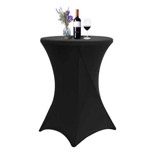 1er-Set Stretch Stehtisch Husse für Bistrotisch Ø 80-85 cm Verstärkung im Fußbereich Spandex Stretch Cocktail Tischdecke, Stretch-Husse Hussen für Hochzeit Events Stehtische(Schwarzer 80x110cm) von FXKS