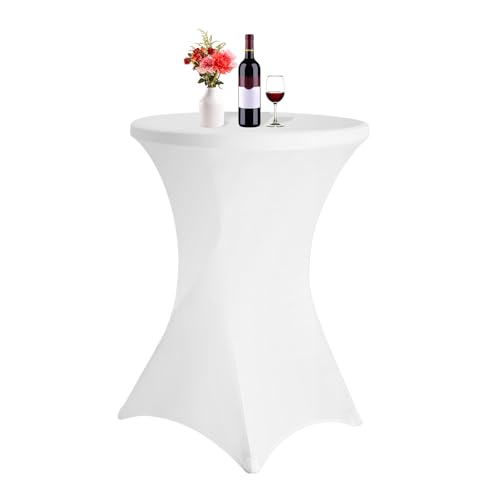 1er-Set Stretch Stehtisch Husse für Bistrotisch Ø 80-85 cm Verstärkung im Fußbereich Spandex Stretch Cocktail Tischdecke, Stretch-Husse Hussen für Hochzeit Events Stehtische(Weiß 80x110cm) von FXKS