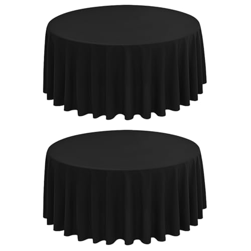 2 Stück Schwarze Runde Tischdecke 177 cm, Runde Polyester-Tischdecke, Flecken- und Knitterfeste Tischdecke, Waschbare Runde Tischdecken aus Stoff für Hochzeit, Bankettparty, Restaurant, Essen von FXKS