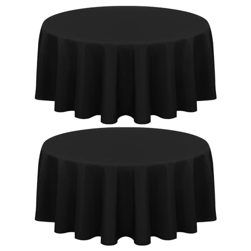 2 Stück Schwarze Runde Tischdecke 229 cm, Runde Polyester-Tischdecke, Flecken- und Knitterfeste Tischdecke, Waschbare Runde Tischdecken aus Stoff für Hochzeit, Bankettparty, Restaurant, Essen von FXKS