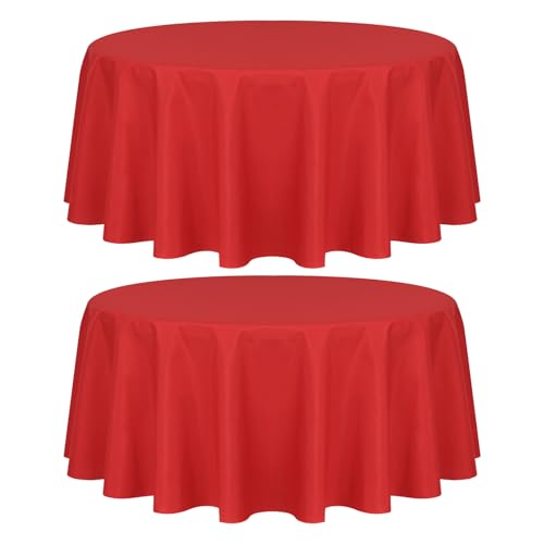 2 Stück Rot Runde Tischdecke 229 cm, Runde Polyester-Tischdecke, Flecken- und Knitterfeste Tischdecke, Waschbare Runde Tischdecken aus Stoff für Hochzeit, Bankettparty, Restaurant, Essen von FXKS